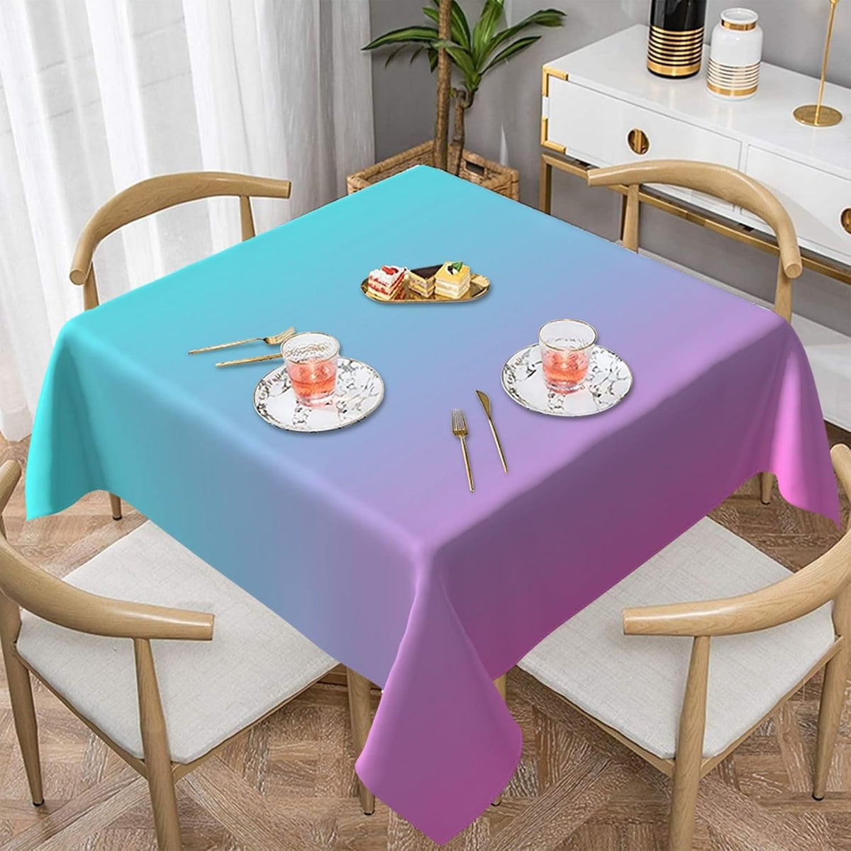 Square Table Cloth, Purple Pink Aqua Ombre Tablecloths Washable Table Cover for Kitchen Dinning Party Tabletop Modern Decoration,60inch