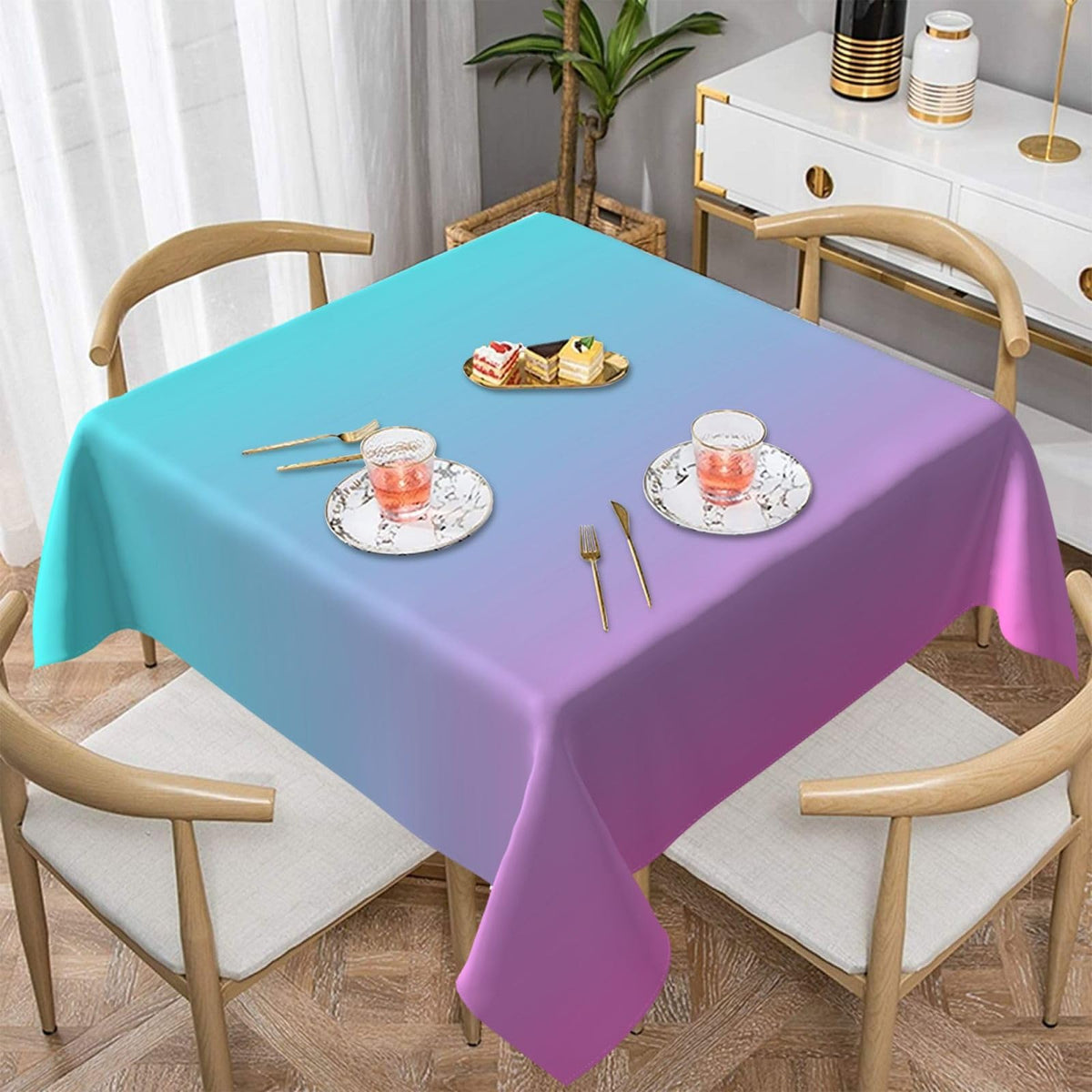 Square Table Cloth, Trendy Neon Pink Purple and Light Orange Tablecloths Washable Table Cover for Kitchen Dinning Party Tabletop Modern Decoration,54inch