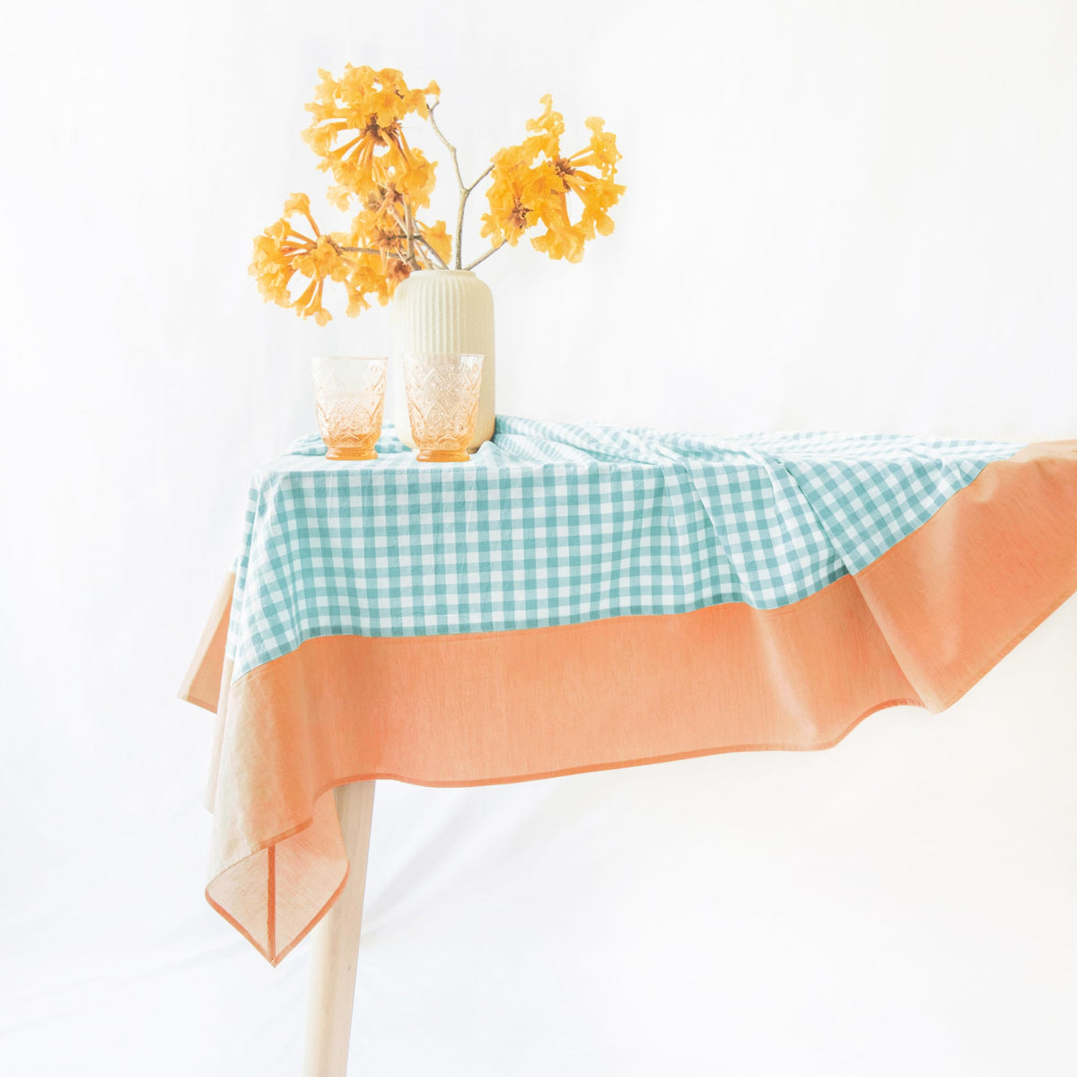 MONDAY MOOSE Ruffle Farmhouse Rustic Rectangle Natural Stonewashed Cotton Tablecloth for Kitchen, Dining Room, Restaurant (60x86 inch, Teal Green)