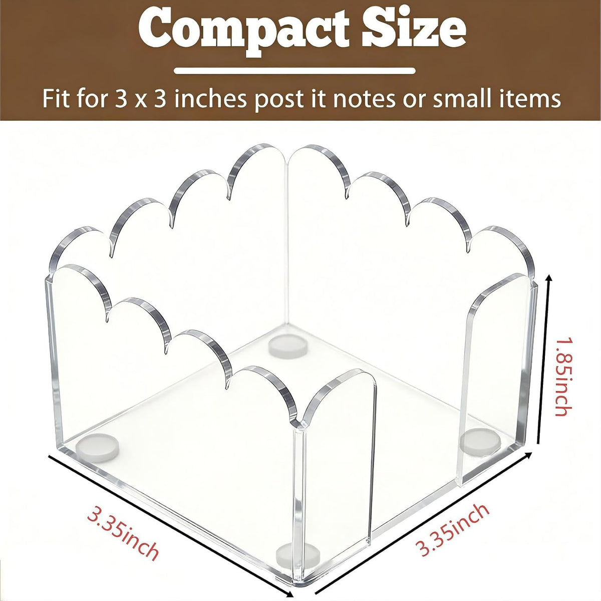 3x3 Inch Scalloped Acrylic Sticky Note Holder, Clear Cute Post It Note Dispenser, Notepad Holder with Wave Design, Thick Acrylic Desk Organizer for Office, Home, Dorm, Classroom