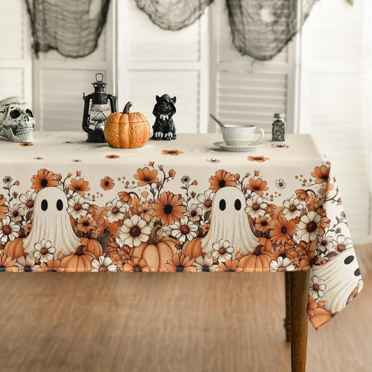 Horaldaily Halloween Tablecloth 60 x 84 Inch Rectangular Ghost Flower