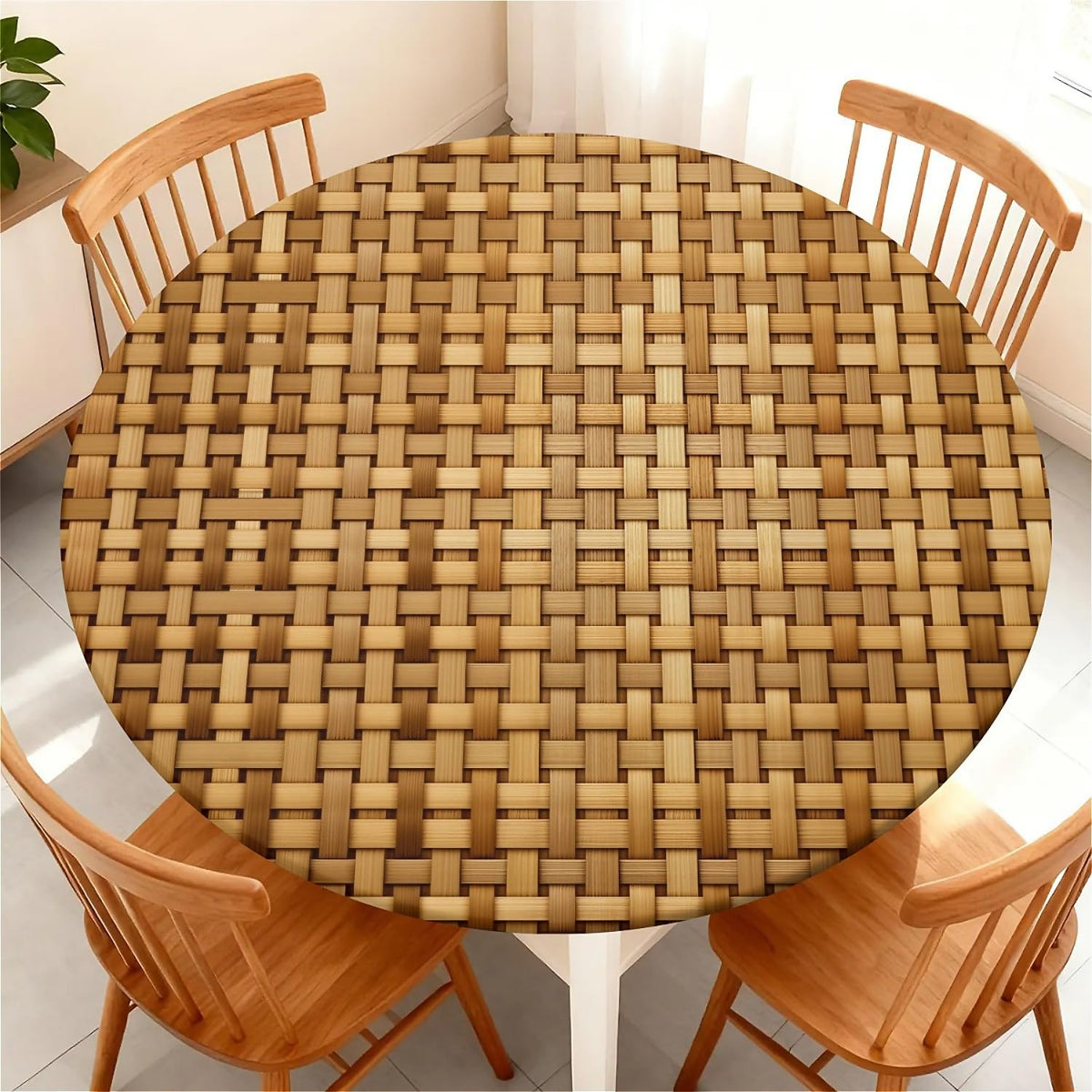 Round Fitted Tablecloth with Elastic Edge, Waterproof Stain Resistant Fabric Table Cover for 45"-48" Round Table, Indoor Outdoor Dining, Kitchen Decor, Camping, Party, Holiday, Black White Marble