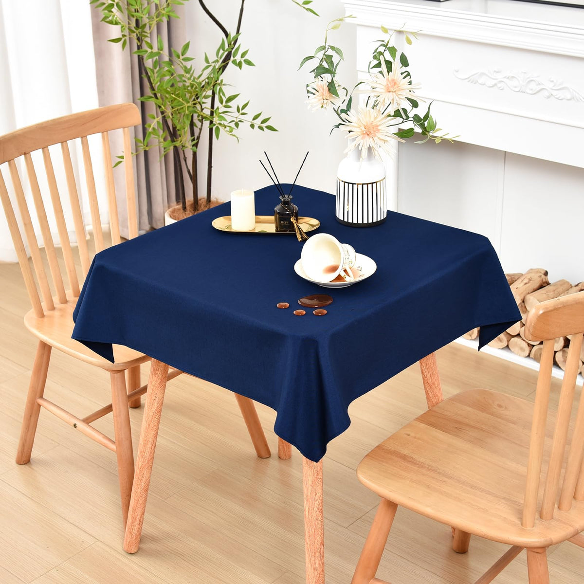 Wolkemer Oval Tablecloth 60 x 84 Inches Faux Linen Water Resistant