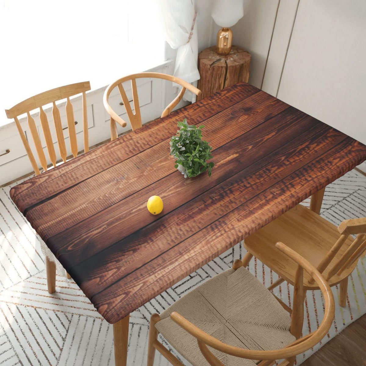 Tablecloth with Elastic Edge Black Brow Wood Grain Board Rectangle Waterproof Oil-Proof Table Cloth Washable Reusable Table Cover for Kitchen Dining, 5FT