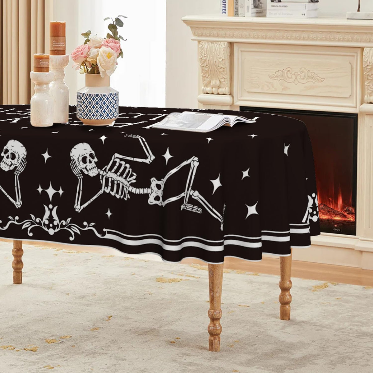 Horaldaily Halloween Tablecloth 52 x 70 Inch Rectangular Spooky Skeleton