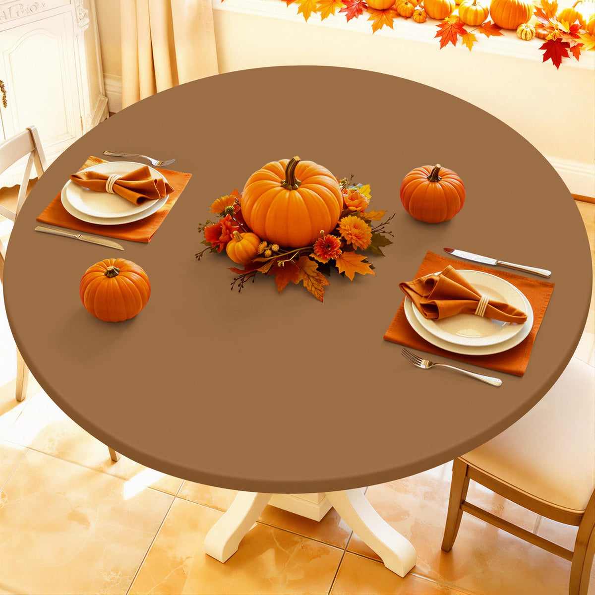 Moosfor Spandex Round Tablecloth, Fitted Table Cloth for 45"-56" Tables