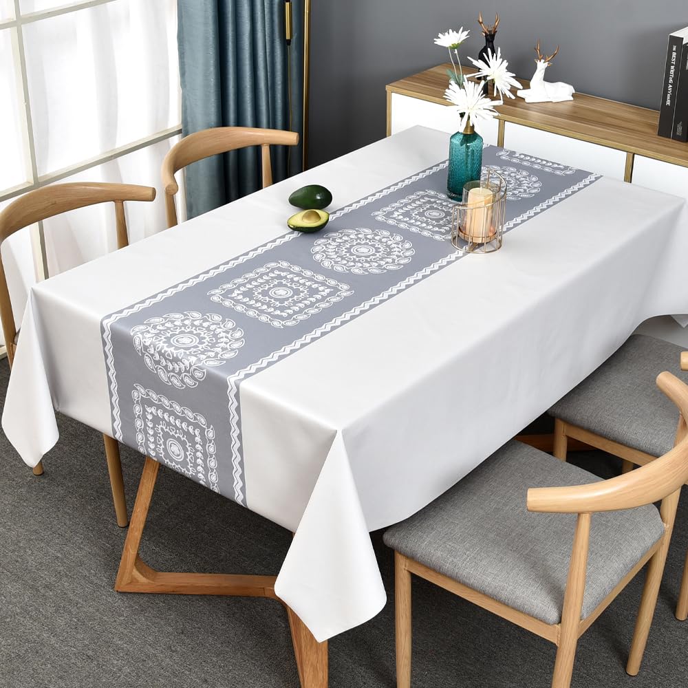 TruDelve Heavy Duty Vinyl Table Cloth Plastic Table Cloth for Kitchen Dining Table Wipeable PVC Waterproof Tablecloth for Rectangle Table(54"x72",Geometry)