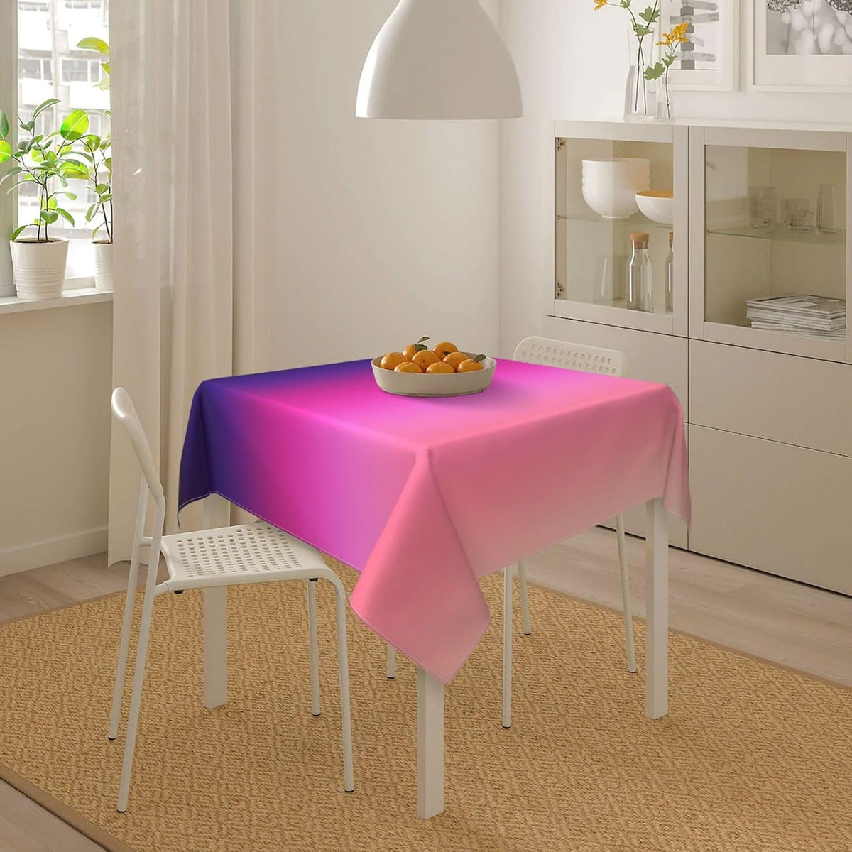 Square Table Cloth, Trendy Neon Pink Purple and Light Orange Tablecloths Washable Table Cover for Kitchen Dinning Party Tabletop Modern Decoration,54inch