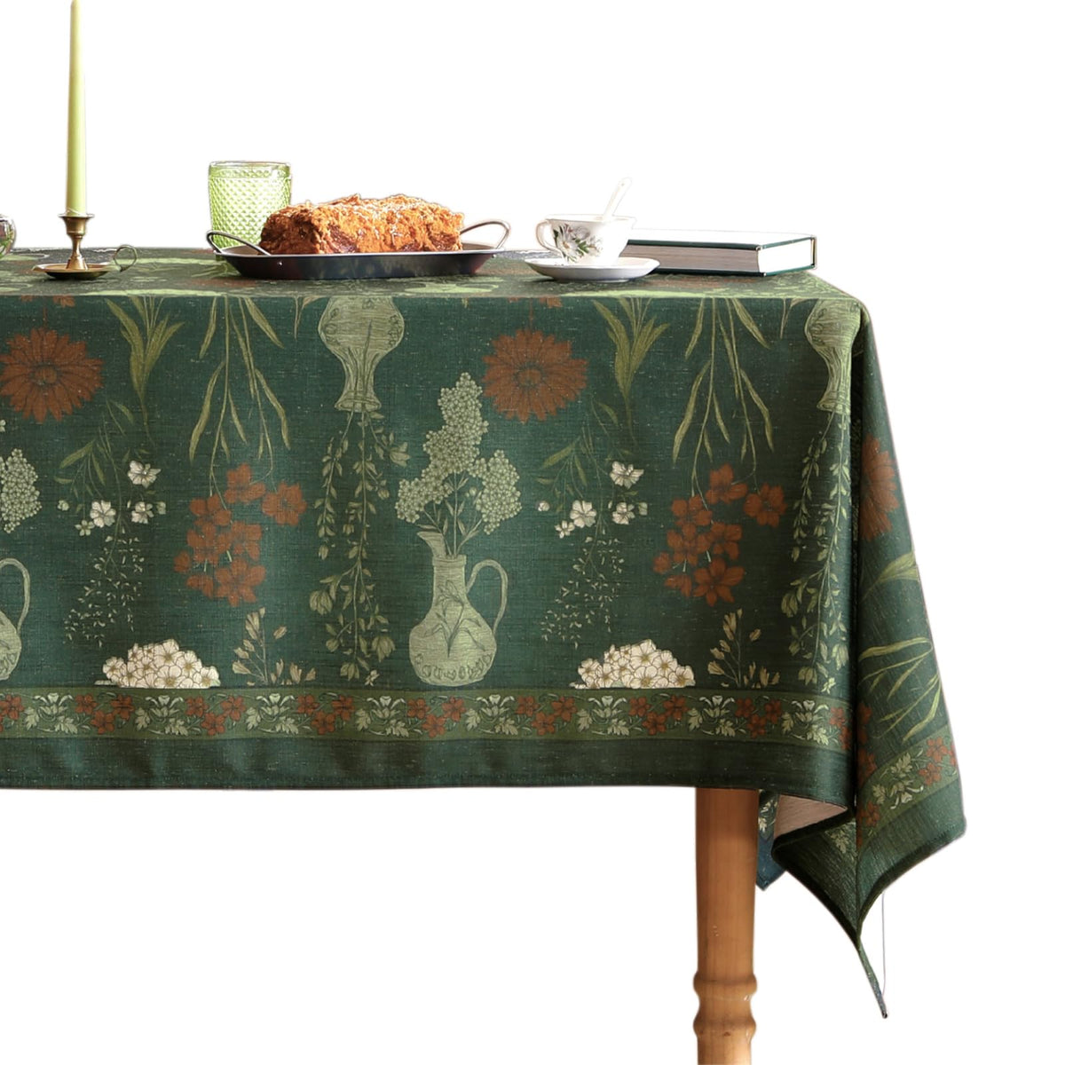 ISAENNE Designer Vintage Small Square Floral Tablecloth,55"x55"