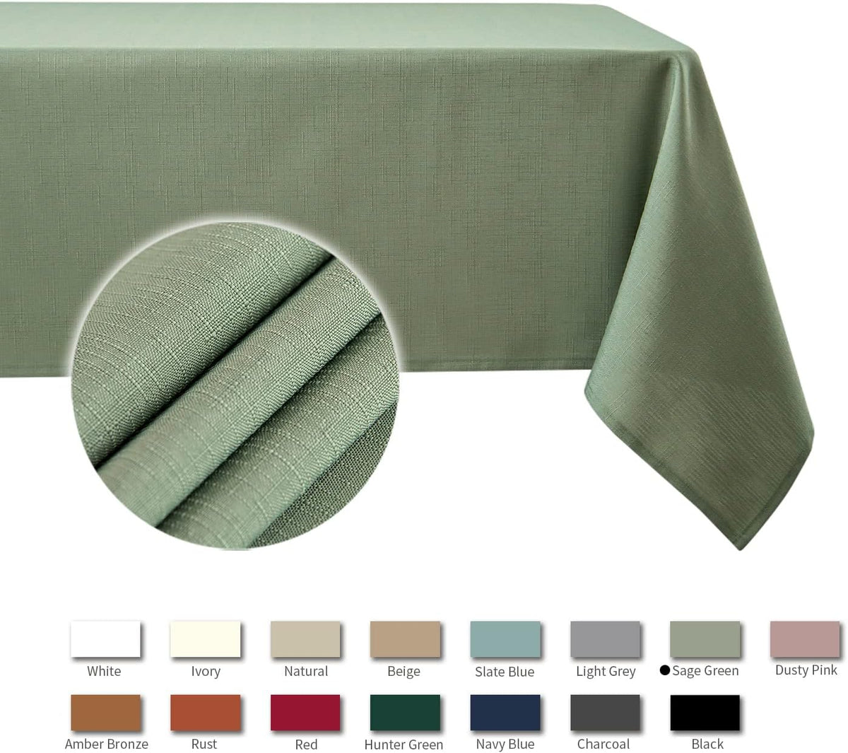 maxmill Rectangle Slubby Textured Tablecloth Waterproof Spillproof Wrinkle Free Table Cloth, Kitchen Dining Room Decoration, Fabric Table Cover for Holiday Party Dinner, 52 x 70 Inch, Sage Green