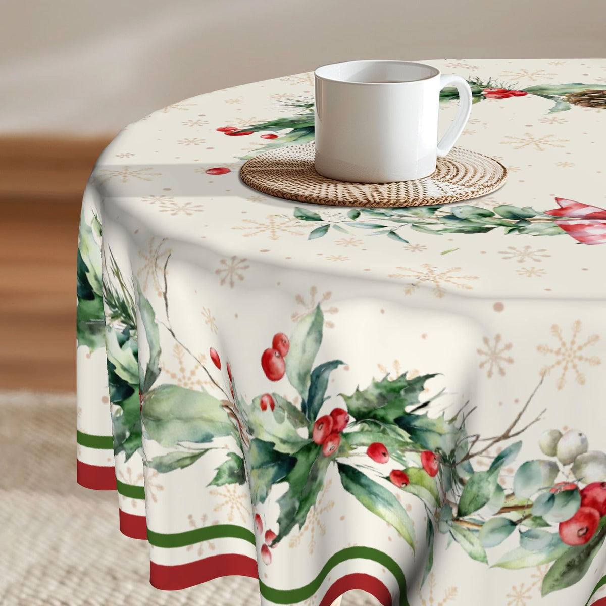 Imiss Floral Round Tablecloth Durable Washable Table Cover Bohemian Blue Red Floral Branches Decorative Farmhouse Table Cloth 60 Inch for Kitchen Dining Party Camping