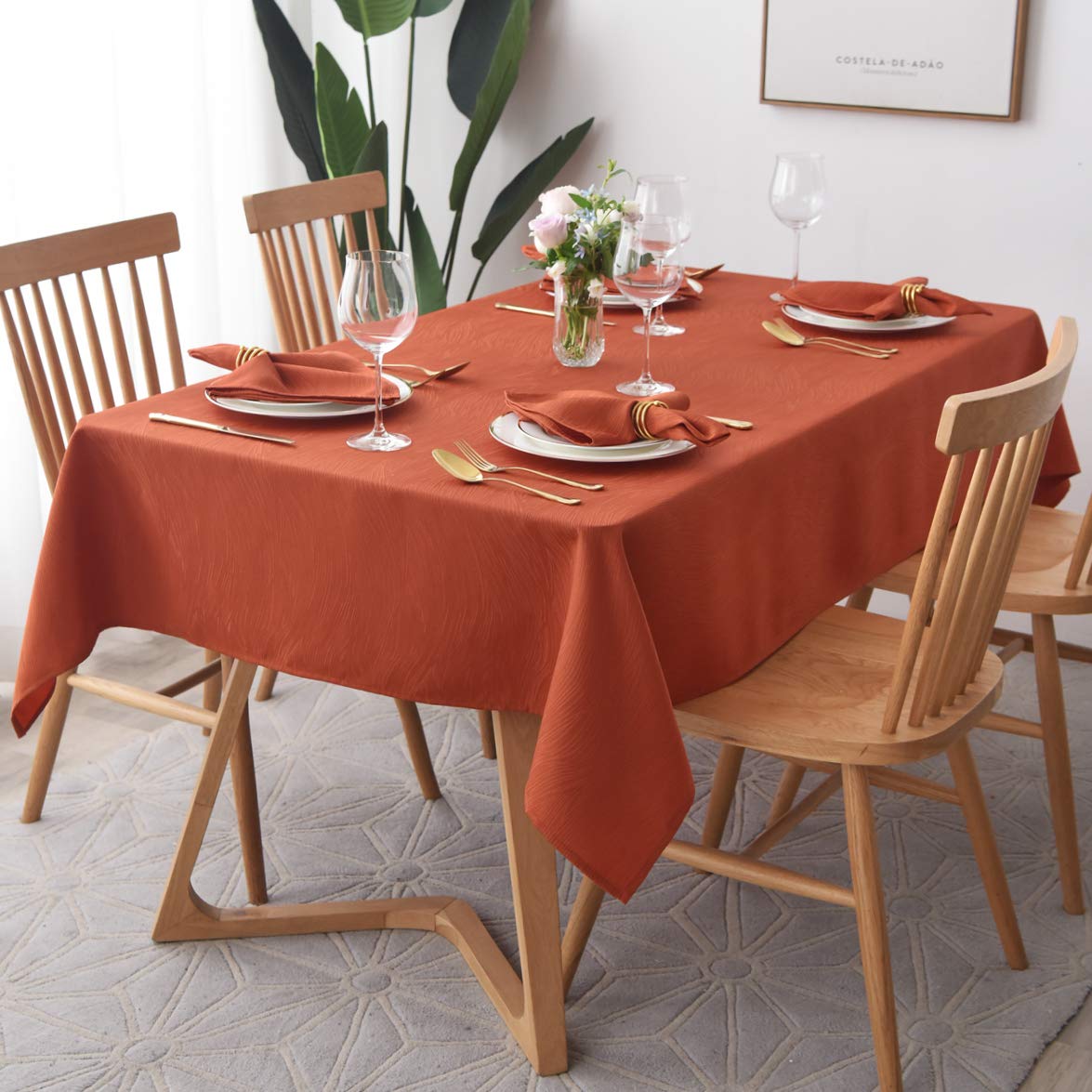 maxmill Jacquard Table Cloth Swirl Pattern Spillproof Wrinkle Resistant Heavy Weight Soft Tablecloth for Kitchen Dinning Tabletop Decoration Outdoor Picnic Rectangle 52 x 70 Inch Navy Blue