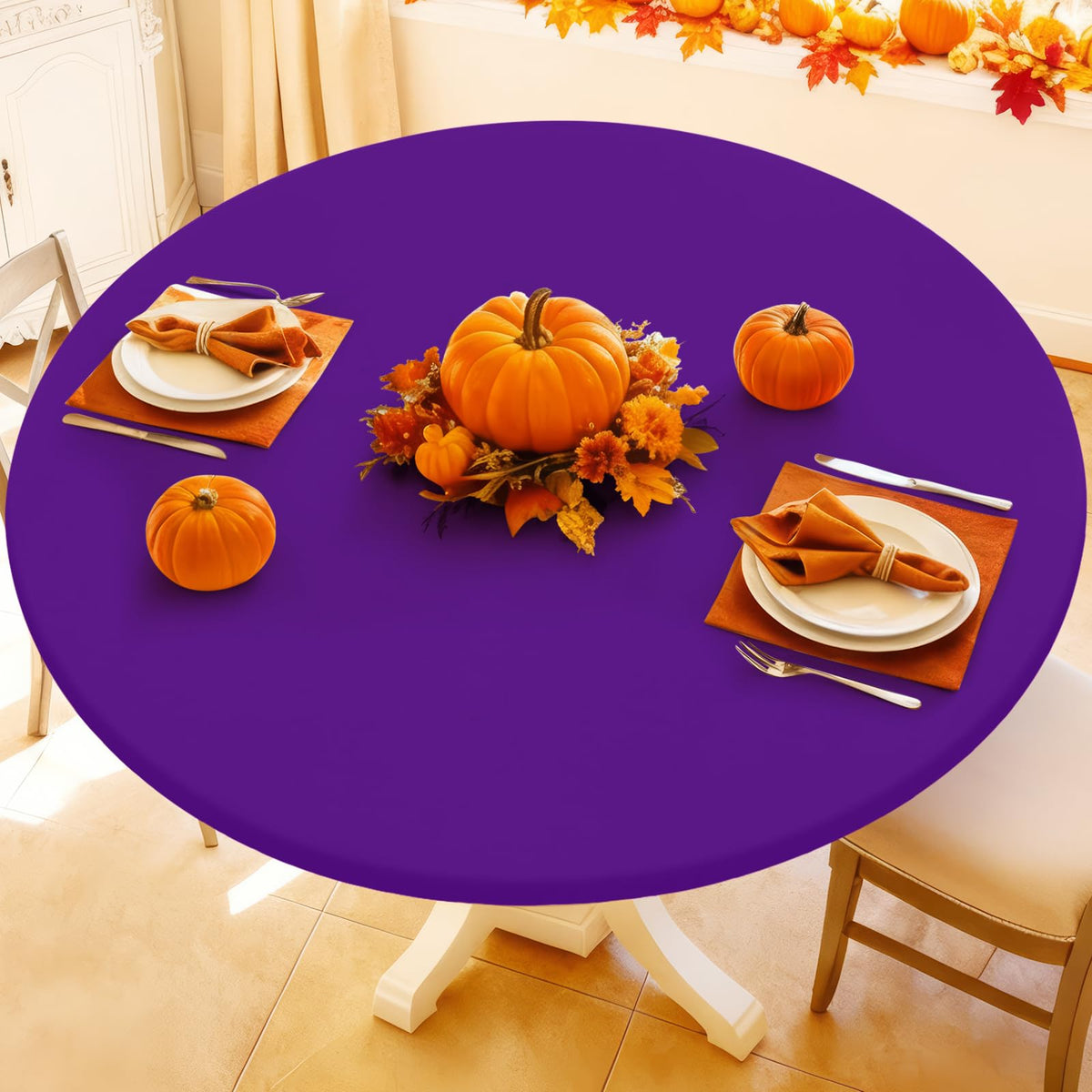Moosfor Spandex Round Tablecloth, Fitted Table Cloth for 45"-56" Tables