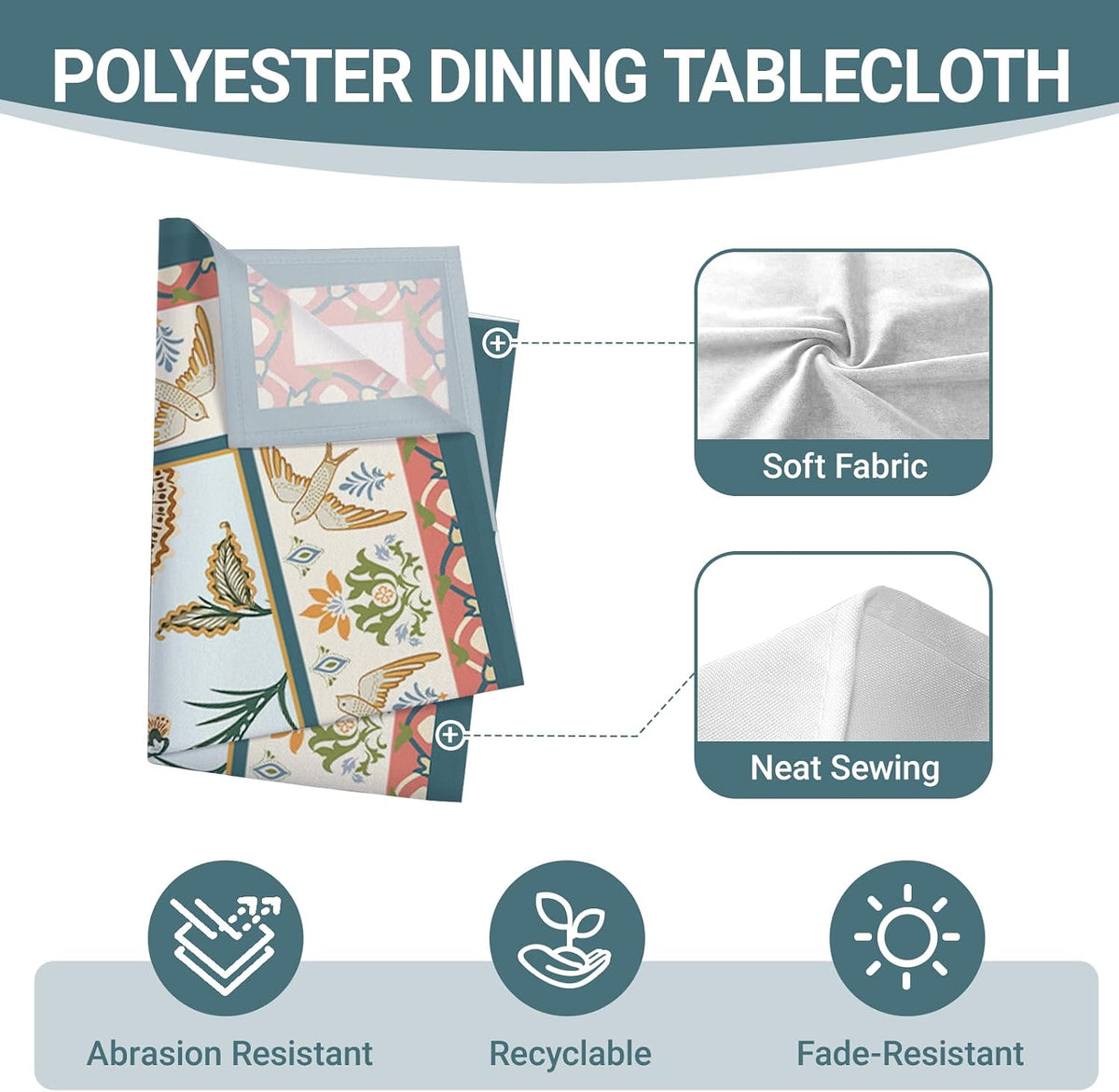 Boho Flower Bird Square Tablecloth 70 x 70 Inches