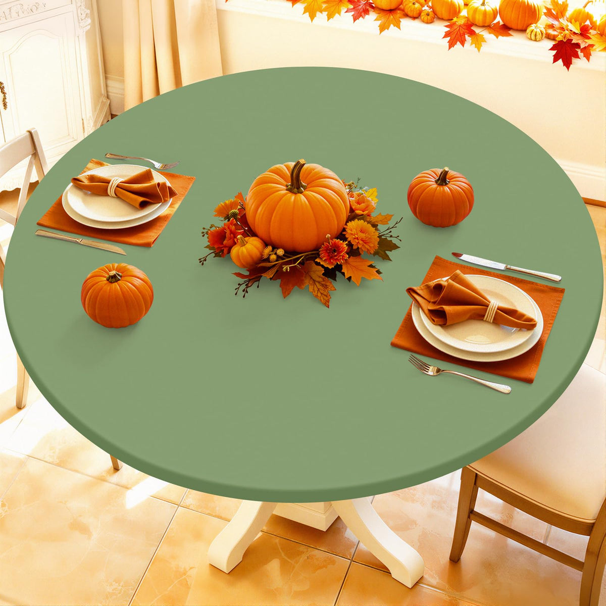 Moosfor Spandex Round Tablecloth, Fitted Table Cloth for 45"-56" Tables