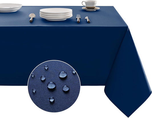 Veblandy Table Cloth Rectangle Waterproof Spill-Proof Wrinkle-Free Tablecloth Washable, Kitchen Dining Tabletop Decoration, Fabric Table Cover for Indoor and Outdoor Use, 52 x 70 Inch, Navy Blue
