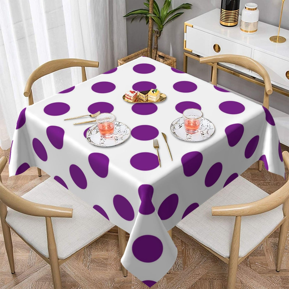 Square Tablecloth Black Polka Dots on Red Table Cover Washable Table Cloths for Kitchen Dinning Party Tabletop Modern Decoration 60 x 60inch