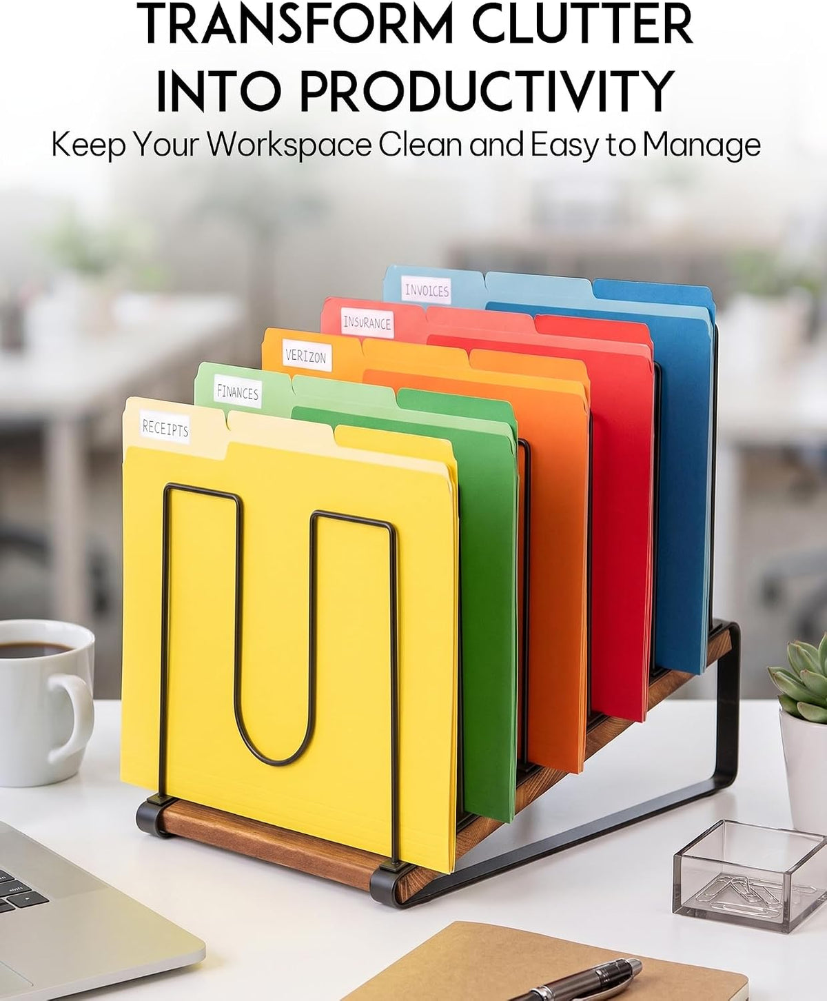 HULISEN Inclined Desk File Organizer, Extended 5 Slots File Folder Holder
