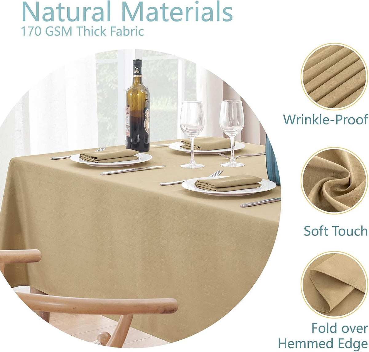 Veblandy Faux Linen Rectangle Tablecloth Waterproof 52x70 inch Table Cloth Stain and Wrinkle Resistant Washable, Decorative Fabric Table Cover for Dining, Kitchen, Wedding and Parties, Coffee