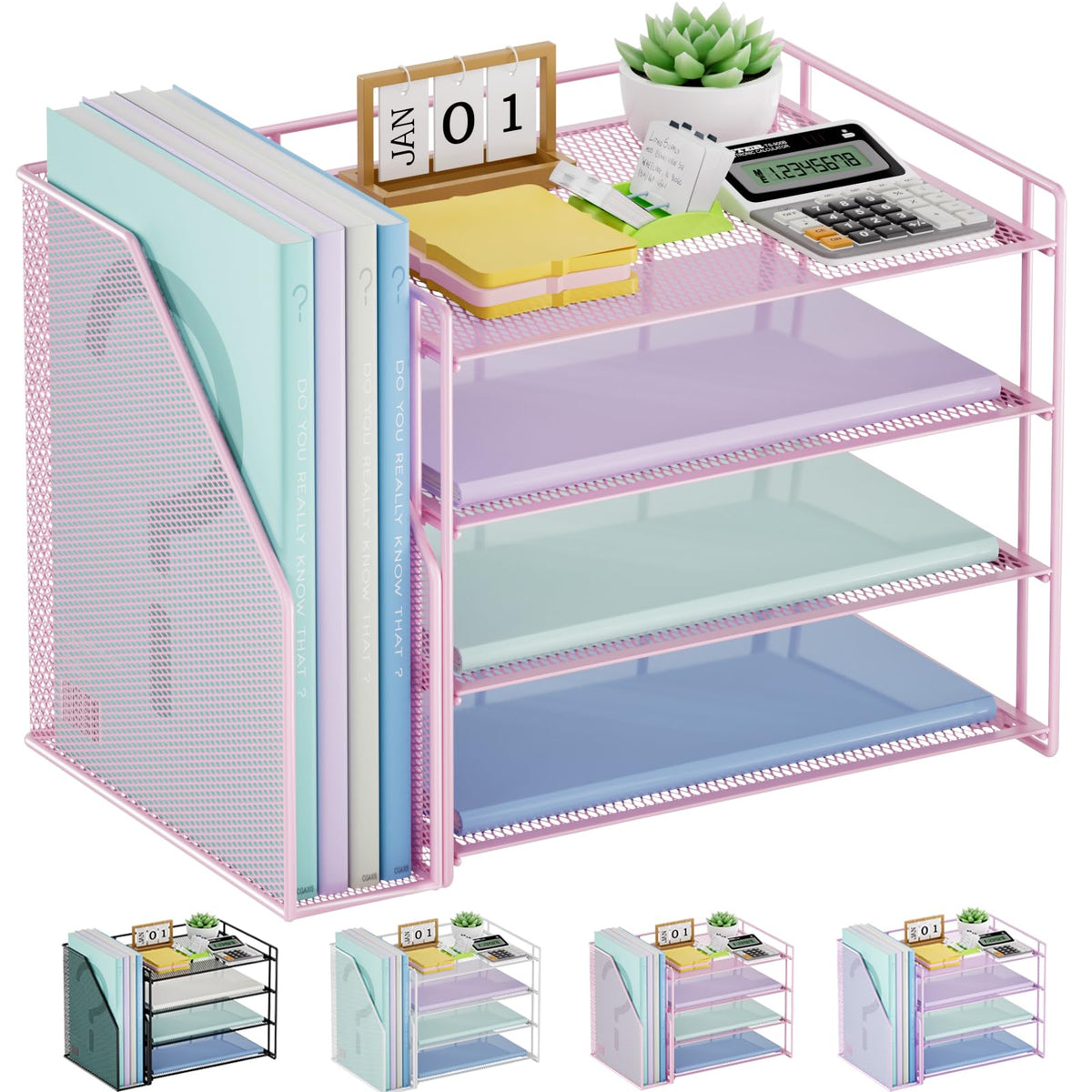 Marbrasse Desk Organizer, 4-Tier Paper File Letter Tray, Black