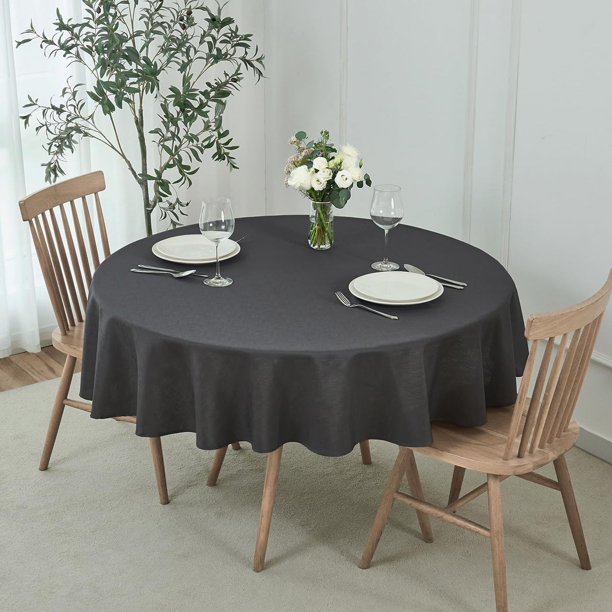 maxmill Rectangle Slubby Textured Tablecloth Waterproof Spillproof Wrinkle Free Table Cloth, Kitchen Dining Room Decoration, Fabric Table Cover for Holiday Party Dinner, 52 x 70 Inch, Sage Green