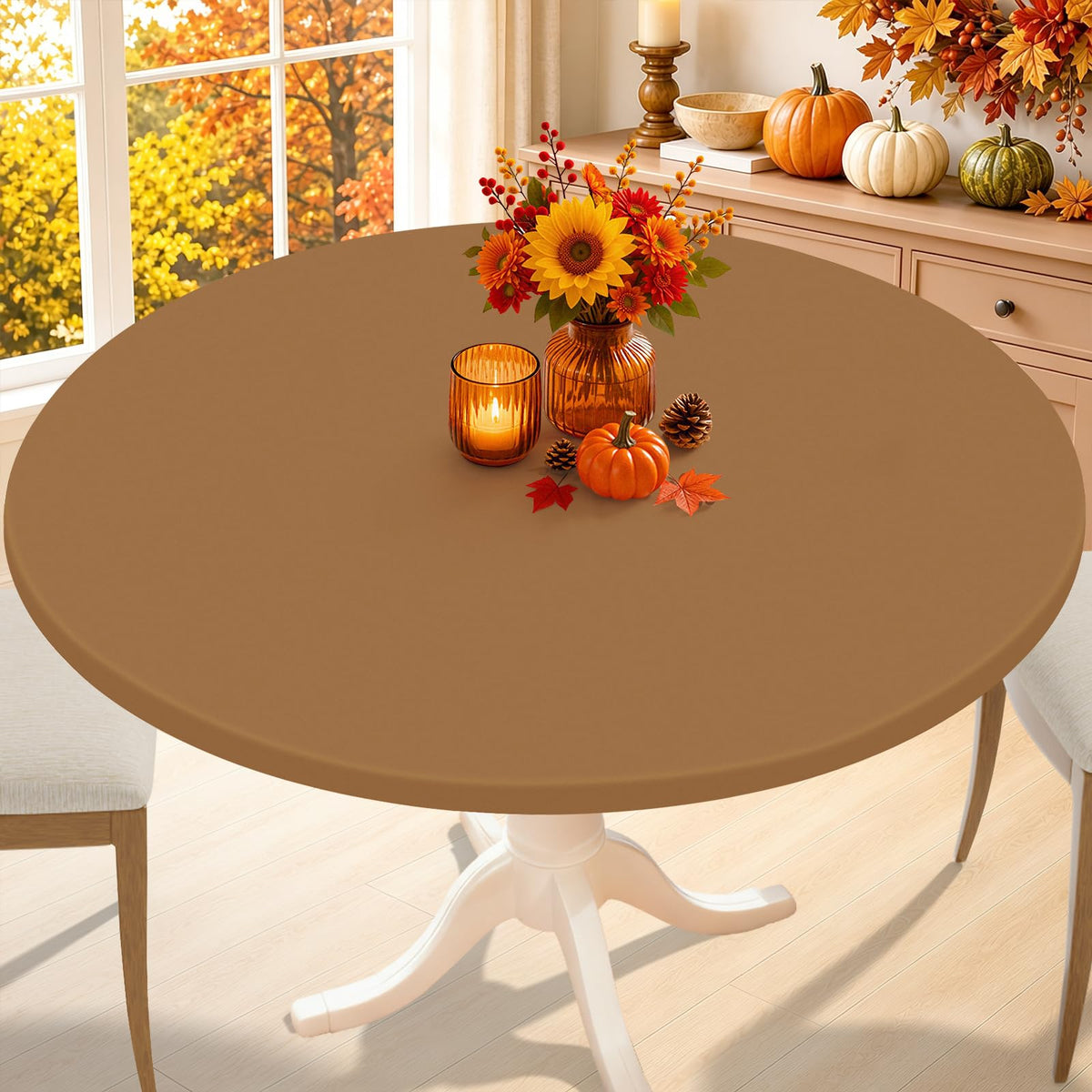 Smiry Thanksgiving Round Spandex Tablecloth, Fitted Cover for 36"-44" Table