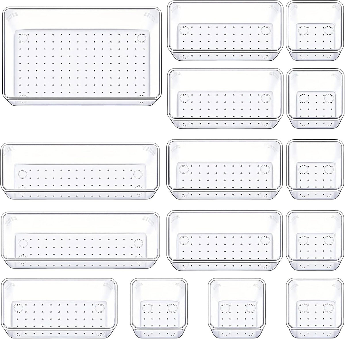 Manalete 15 Pcs Clear Plastic Drawer Organizer, Makeup & Vanity Organizer