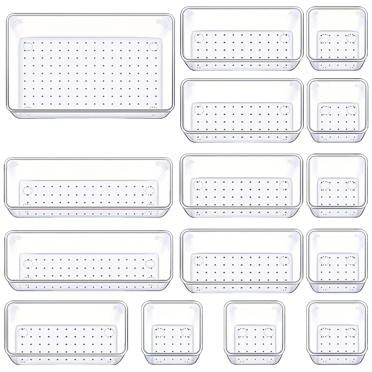 Manalete 15 Pcs Clear Plastic Drawer Organizer, Makeup & Vanity Organizer