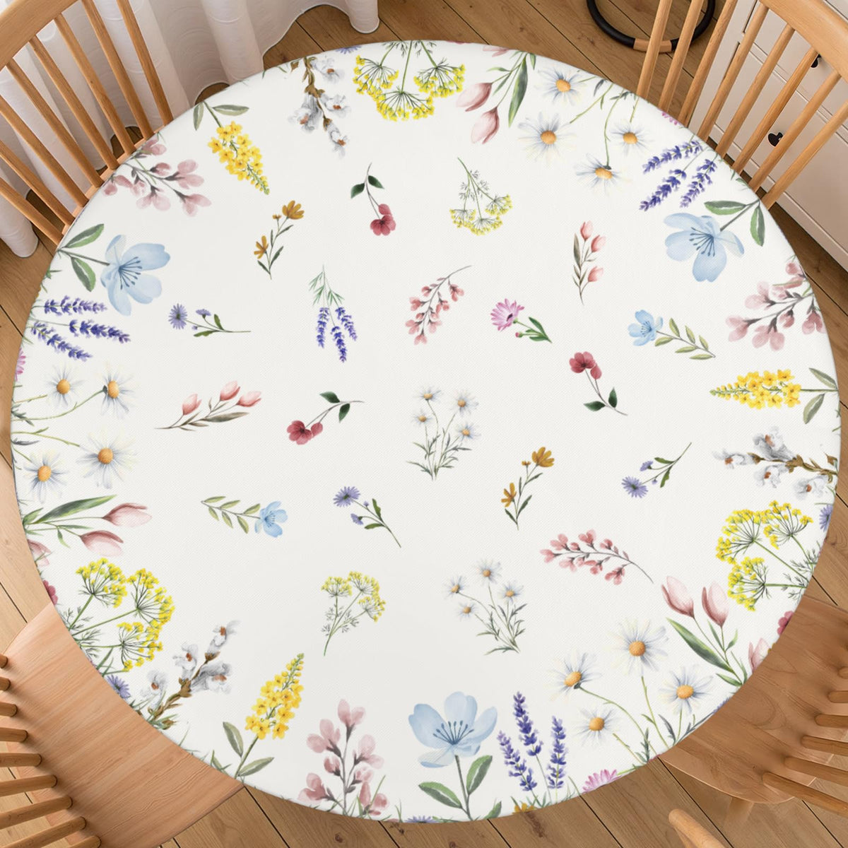 Halloween Polka Dot Round Fitted Tablecloth with Elastic Black Cat Ghost Pumpkin Bat Bowtie Whimsical Table Cloth Decorative Washable Spooky Cute Table Cover Outdoor Kitchen Dining for 44"-48" Table