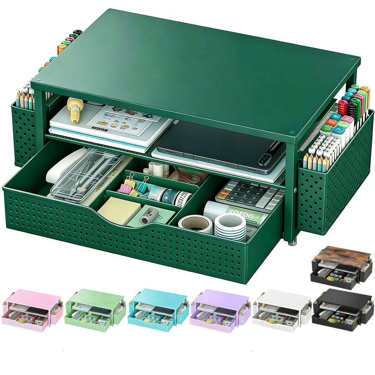 Spacrea Computer Monitor Stand with Drawer and 2 Pen Holders, Pink