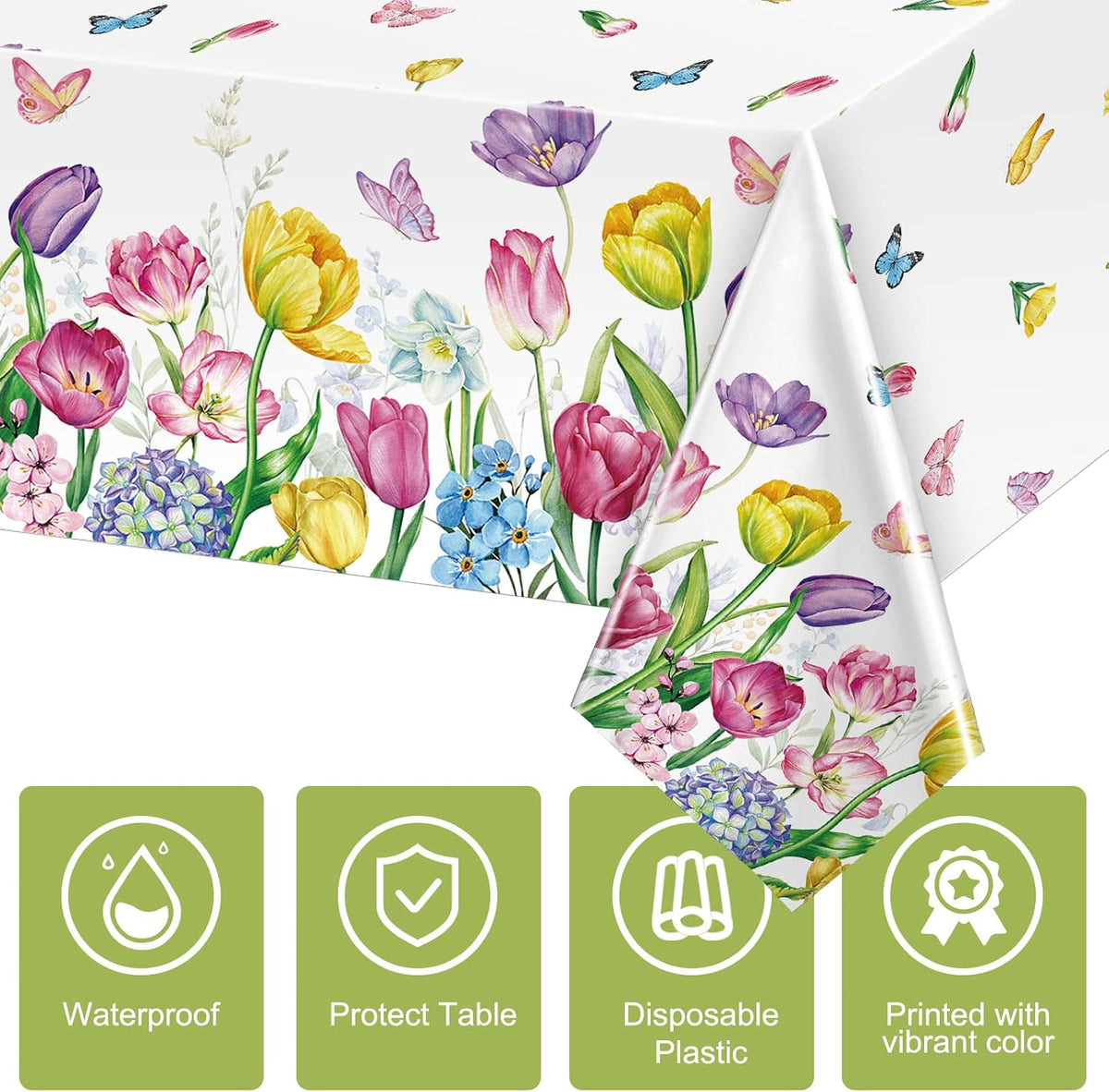 Boyiee 3Pcs Spring Floral Tablecloth Plastic Flower TableCover, Fresh Style