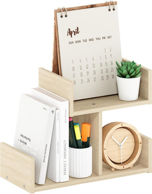Furinno HERMITE Desk File Folder Organizers, 3-Shelf Desktop Office Organization Racks, Desk Top Display Book Shelf, for Paper, Office Supplies, Magazine, Bauhaus Oak