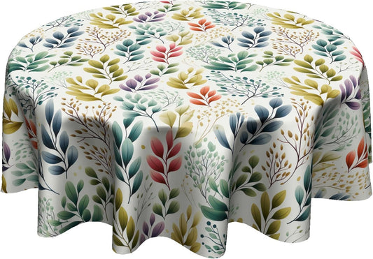 Leaf Round Tablecloth 60 Inch - Colorful Floral Leaves Table Cloth Spring Summer Botanical Foliage Table Covers Decorative for Holiday Kitchen Dinning Outdoor