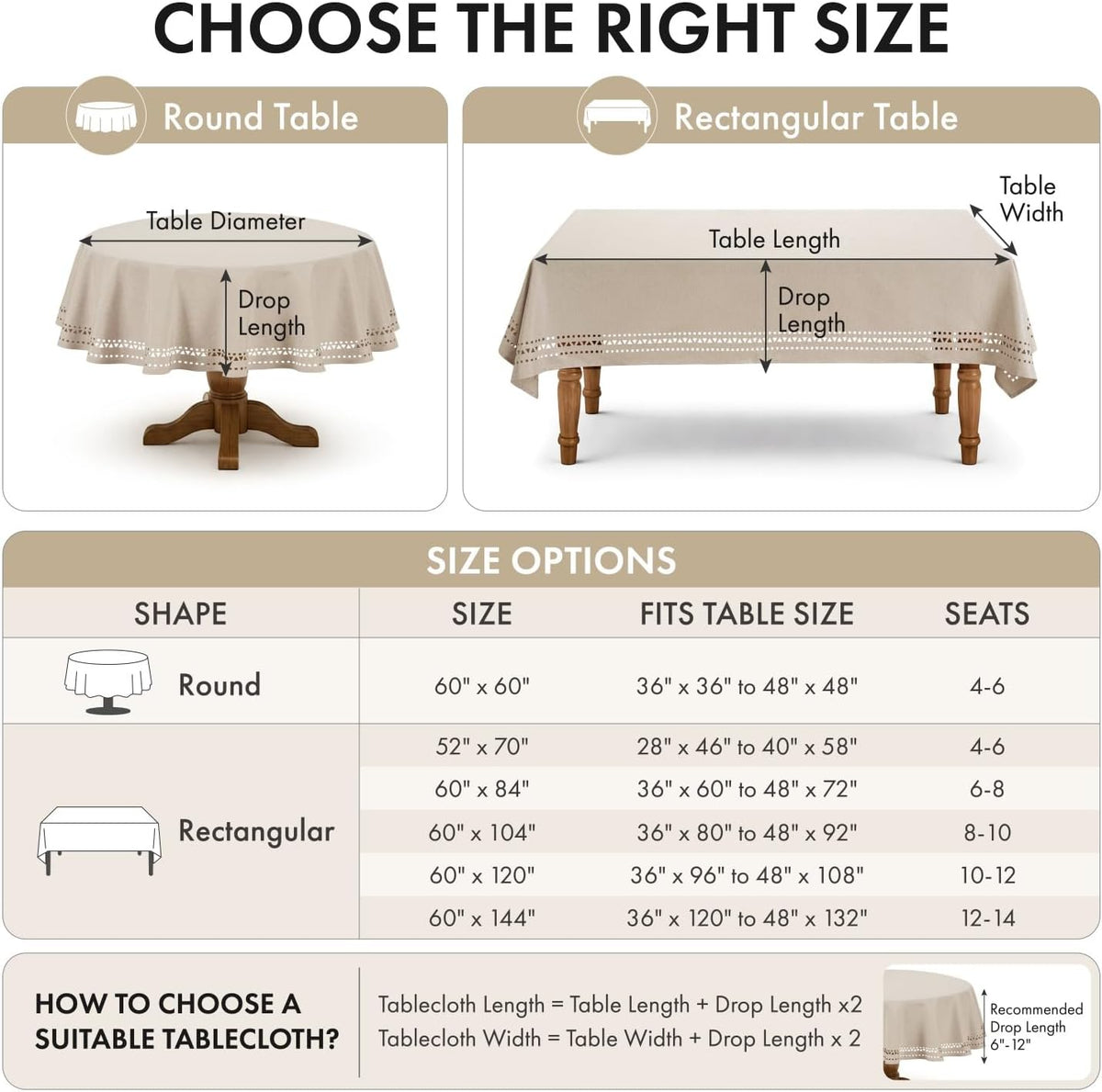 MIULEE 60 Inch Round Tablecloth with Decorative Cutouts Beige