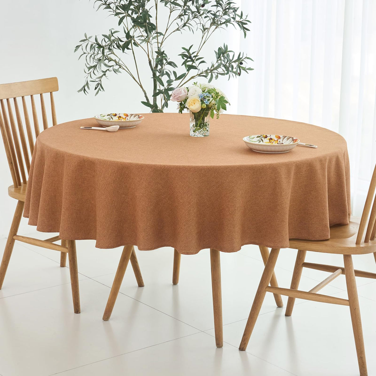 maxmill Rectangle Linen Textured Tablecloth Waterproof Spillproof Wrinkle Free Washable Fabric Table Cloth Kitchen Dining Tabletop Decoration Table Cover for Holiday Dinner Party, 52 x 70 Inch, Linen