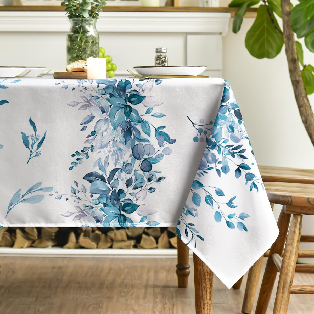 Horaldaily Spring Tablecloth 60 x 84 Inch Rectangular Eucalyptus Floral
