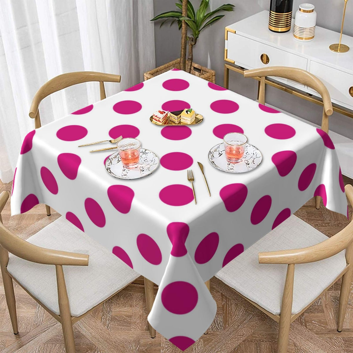 Square Tablecloth Black Polka Dots on Red Table Cover Washable Table Cloths for Kitchen Dinning Party Tabletop Modern Decoration 60 x 60inch