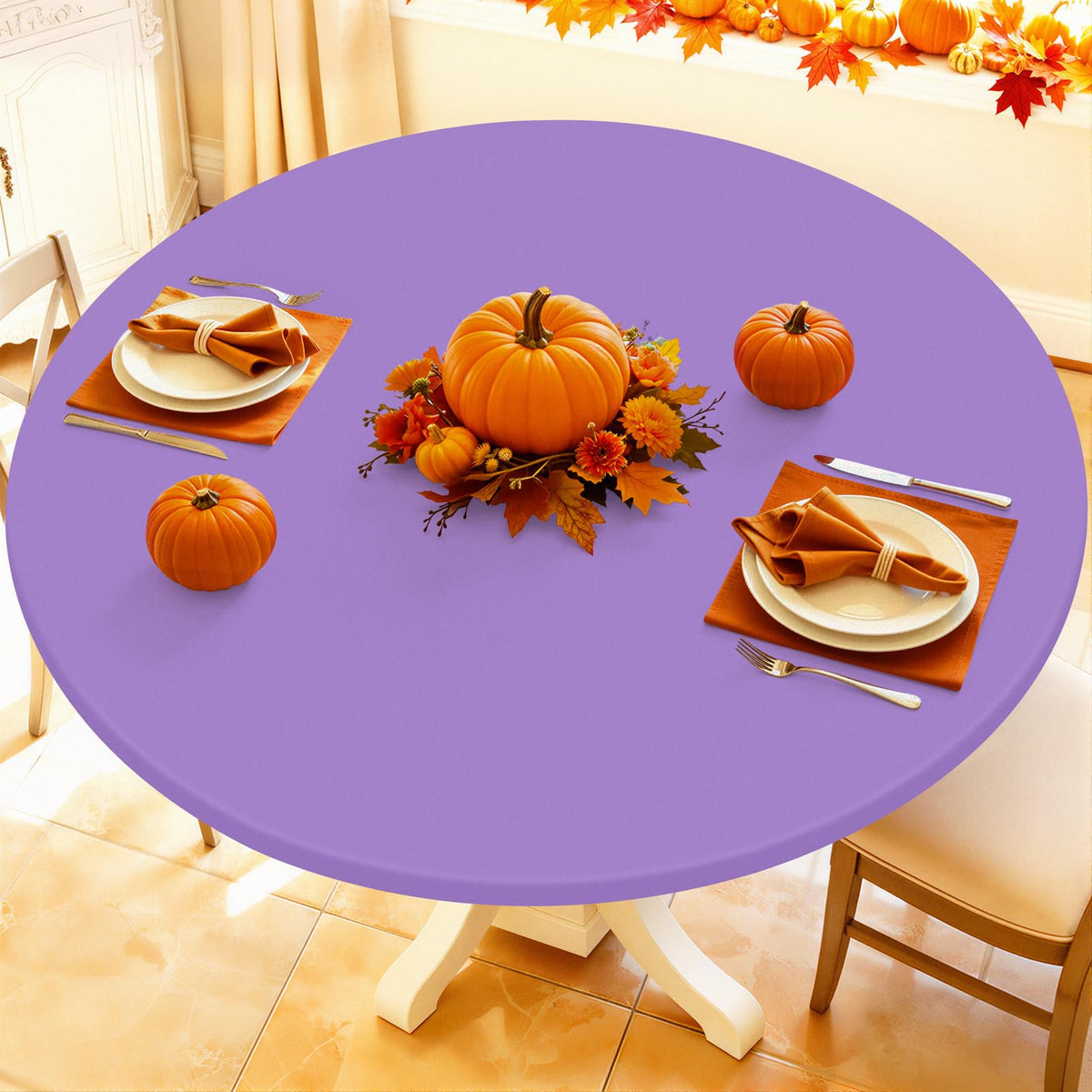 Moosfor Spandex Round Tablecloth, Fitted Table Cloth for 45"-56" Tables