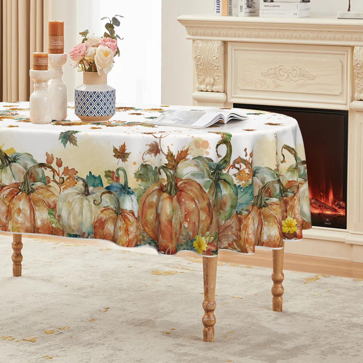 Horaldaily Fall Tablecloth 60 x 84 Inch Rectangular Thanksgiving Leaves