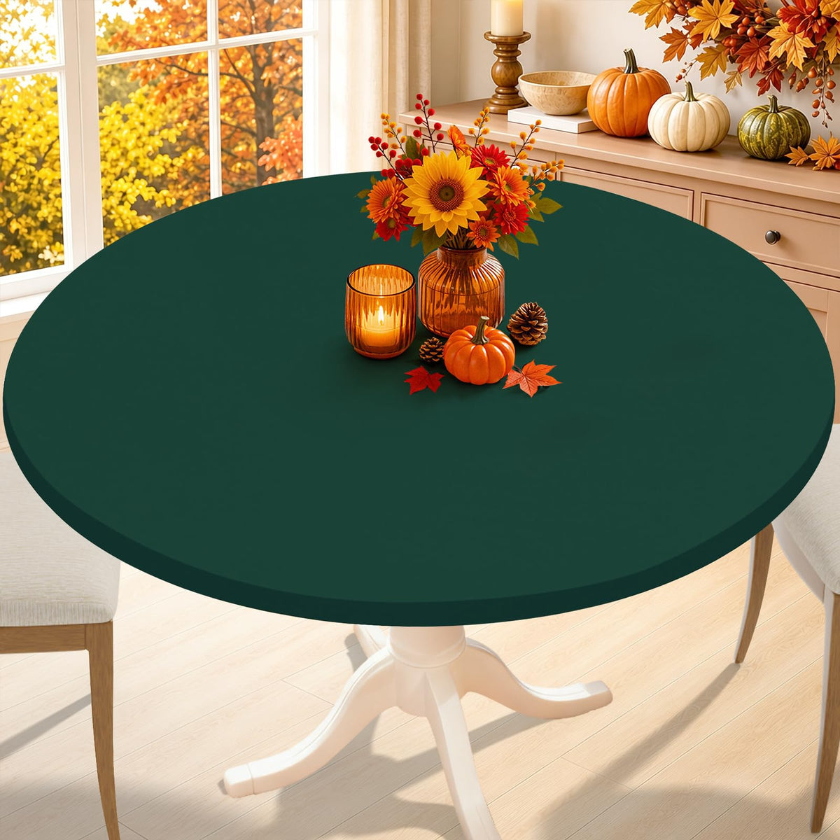 Smiry Thanksgiving Round Spandex Tablecloth, Fitted Cover for 36"-44" Table