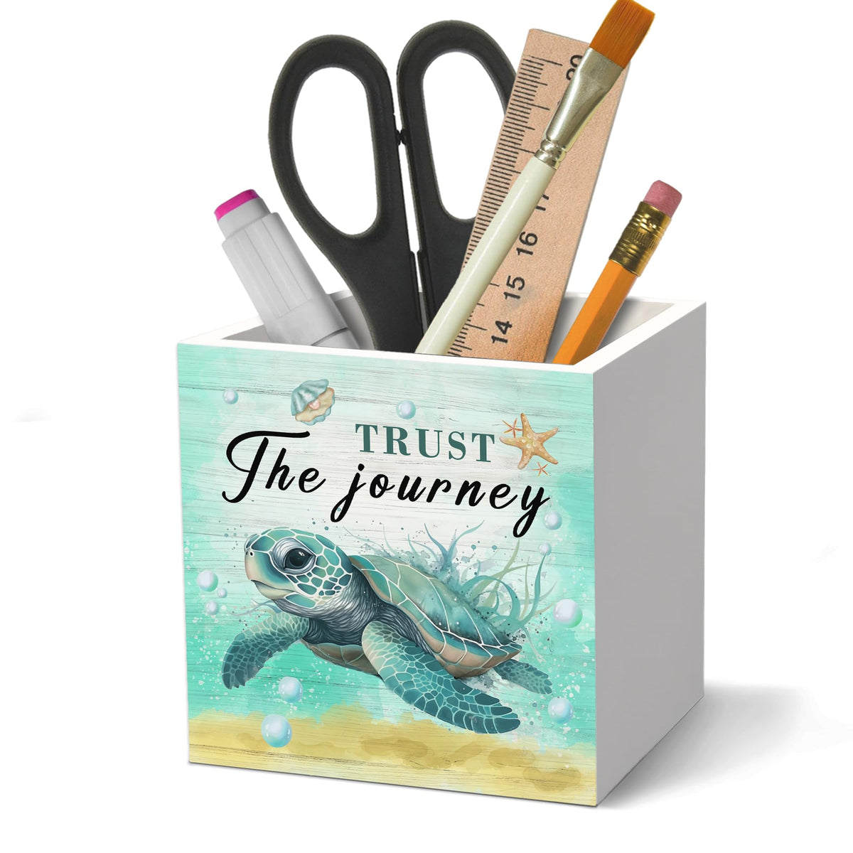 Coastal Beach Sea Turtle Pen Holder Organizer for Desk Accessories