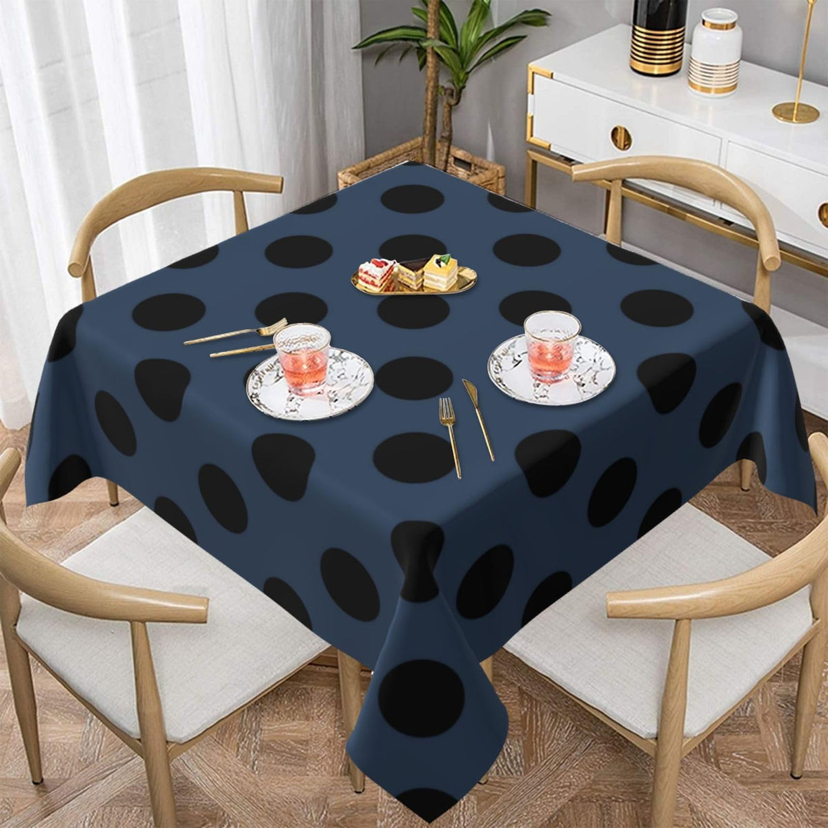 Square Tablecloth Black Polka Dots on Red Table Cover Washable Table Cloths for Kitchen Dinning Party Tabletop Modern Decoration 60 x 60inch