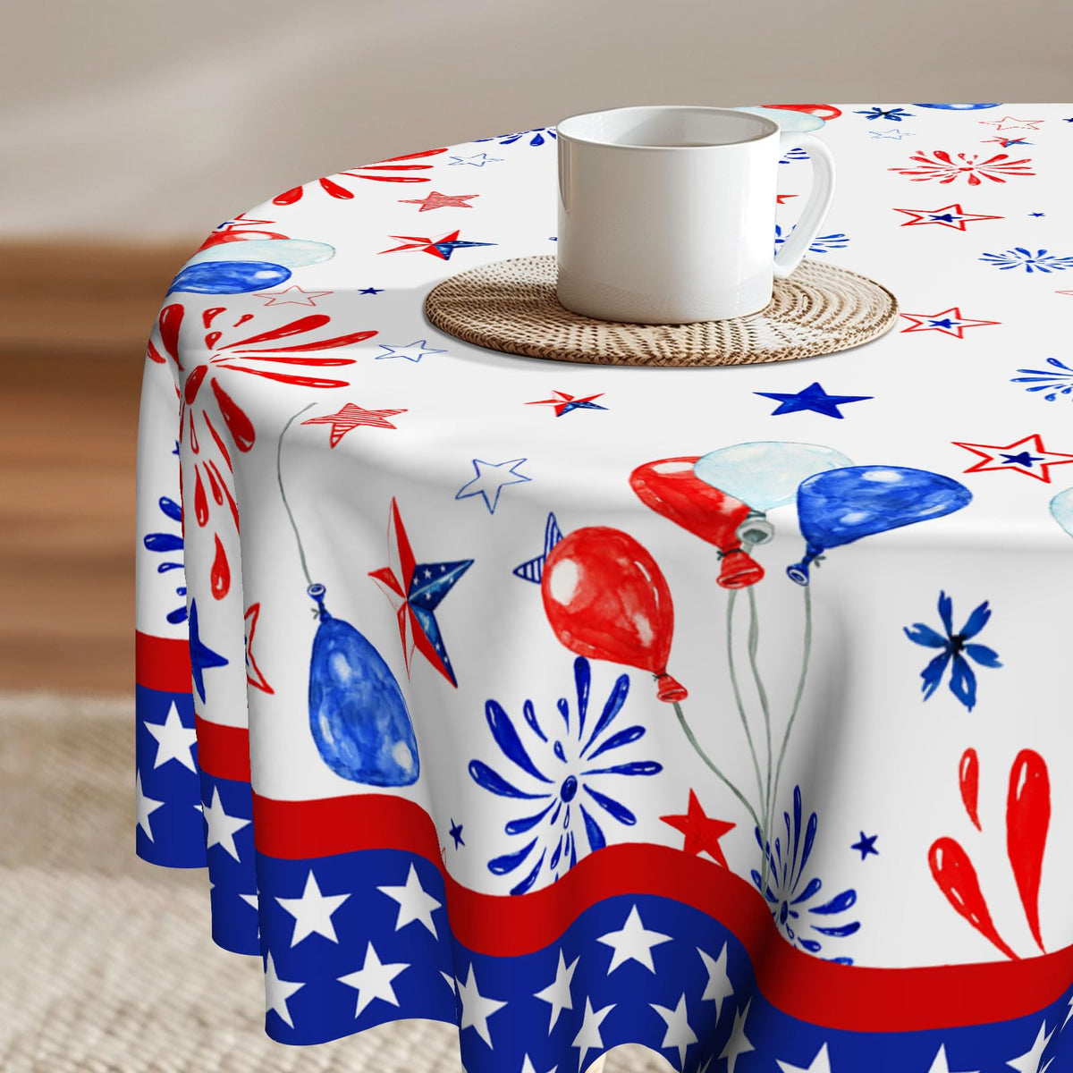 Imiss Floral Round Tablecloth Durable Washable Table Cover Bohemian Blue Red Floral Branches Decorative Farmhouse Table Cloth 60 Inch for Kitchen Dining Party Camping