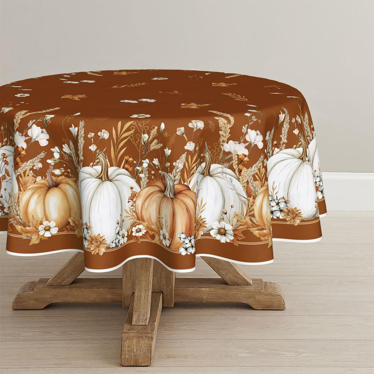 Horaldaily Fall Tablecloth 52 x 70 Inch Rectangular White Orange Pumpkin