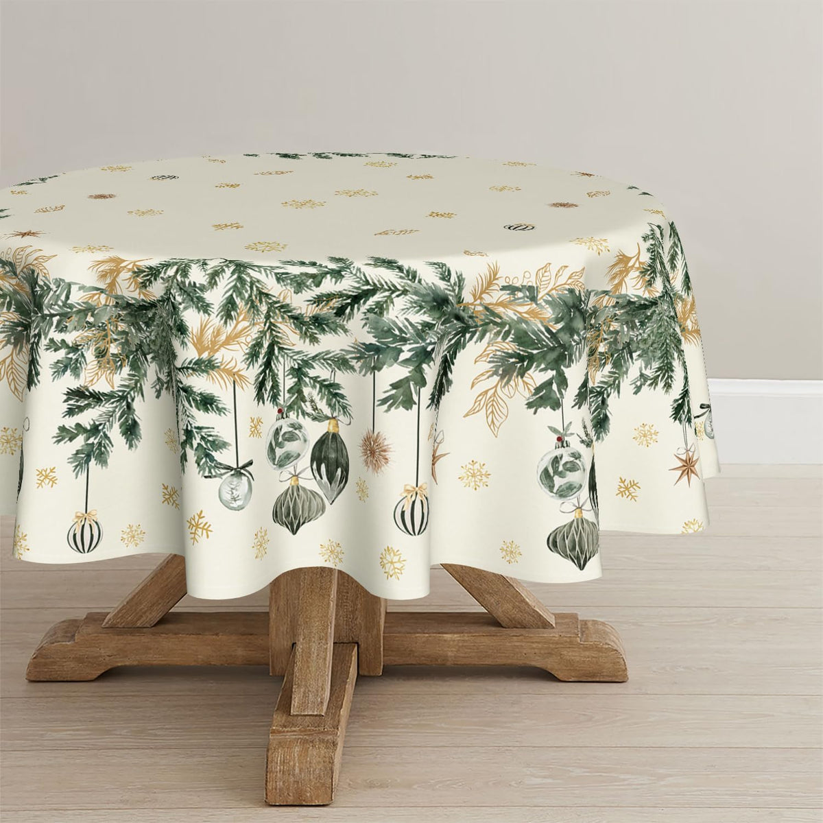 Horaldaily Christmas Tablecloth 60×104 Inch Rectangular, Xmas Ornament Snowflake Hanging Pine Branch Table Cover for Kitchen Dining Decor