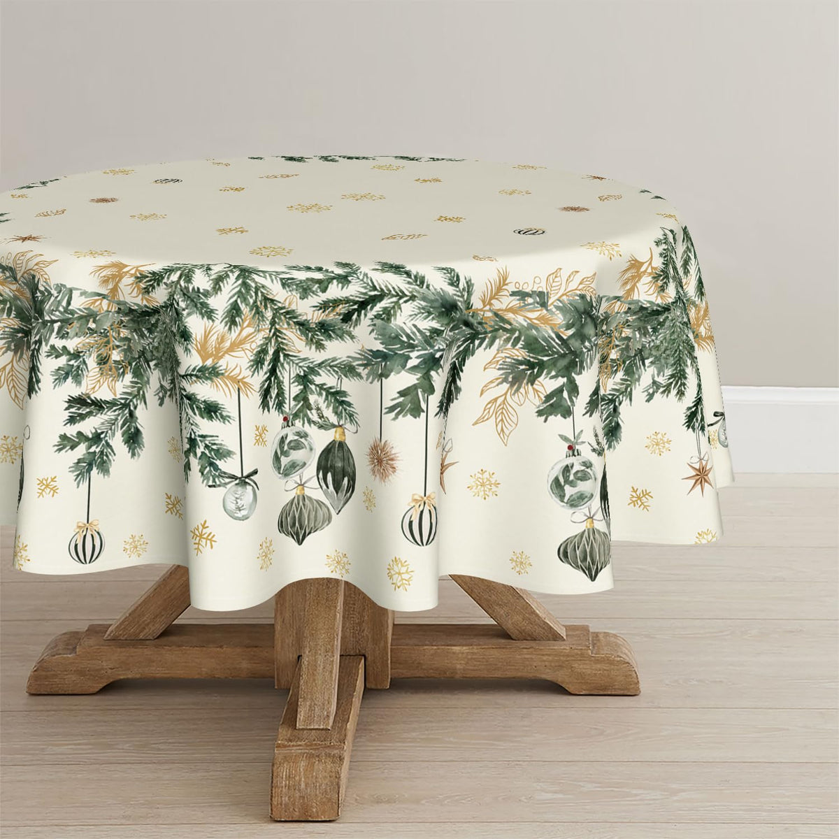 Horaldaily Christmas Tablecloth 60×104 Inch Rectangular, Xmas Ornament Snowflake Hanging Pine Branch Table Cover for Kitchen Dining Decor