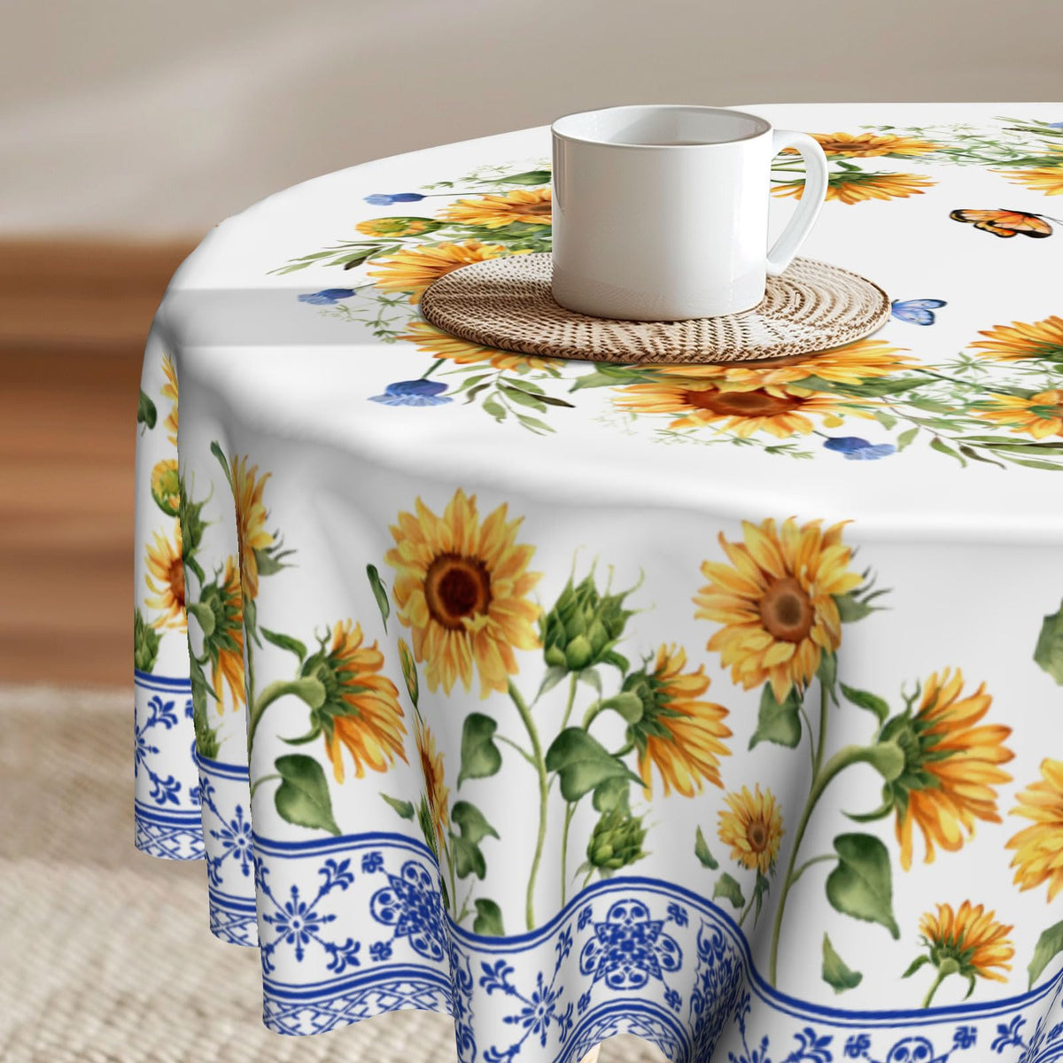 Imiss Floral Round Tablecloth Durable Washable Table Cover Bohemian Blue Red Floral Branches Decorative Farmhouse Table Cloth 60 Inch for Kitchen Dining Party Camping