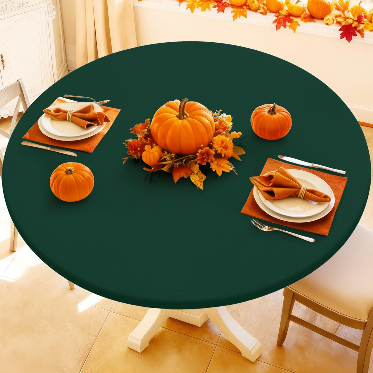 Moosfor Spandex Round Tablecloth, Fitted Table Cloth for 45"-56" Tables
