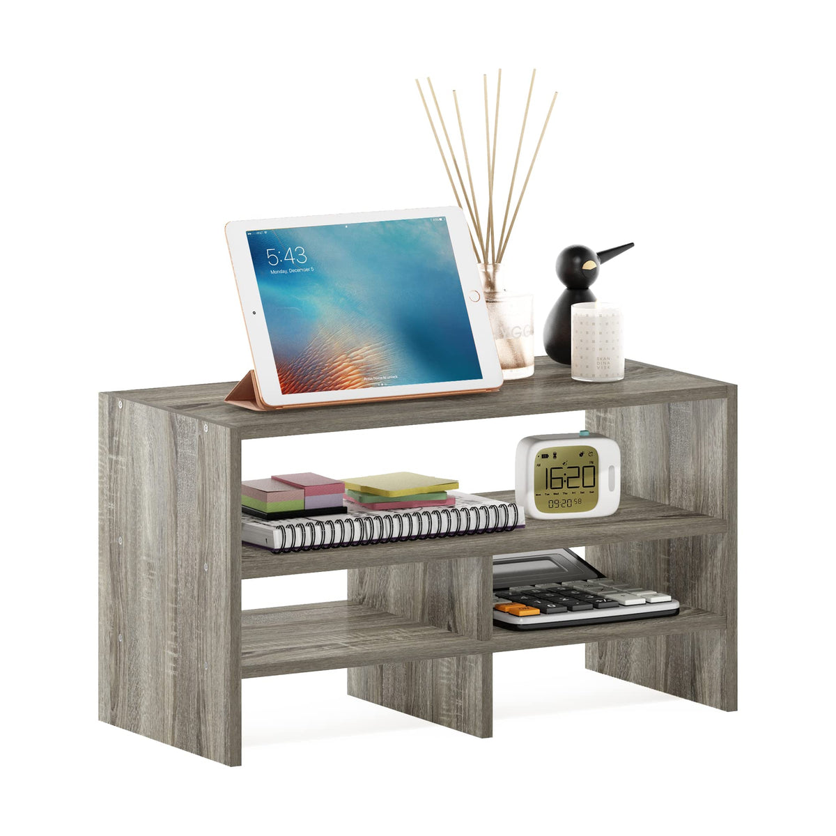 Furinno HERMITE Desk File Folder Organizers, 3-Shelf Desktop Office Organization Racks, Desk Top Display Book Shelf, for Paper, Office Supplies, Magazine, Bauhaus Oak
