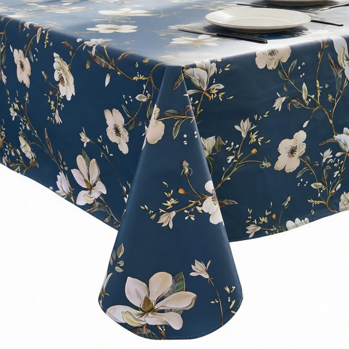 Pioggia Vinyl Tablecloth with Flannel Backing - Waterproof, Oil-Proof, Easy to Clean -Plastic Table Cloth - Perfect for Dining Tables, Kitchen Tables, Parties (Beige Flower, 54×72 Inch Rectangular)